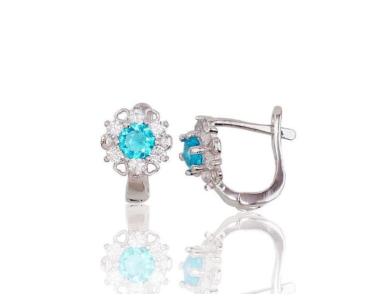 Sudraba auskari ar ziliem cirkoniem, “angļu” slēdzējs, Sudrabs 925°