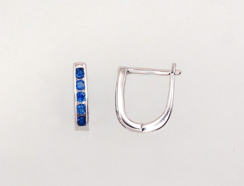Sterling Silver Earrings for Girls with Dark Blue Zirconias – English Lock