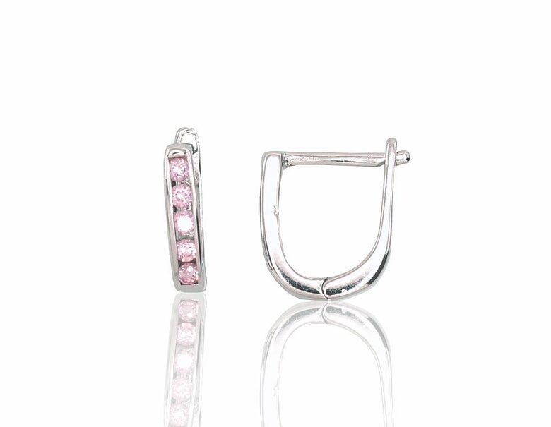 Sidabriniai auskarai su rožiniais cirkoniais, anglišku užsegimu, 925 sidabras, rodžiuoti, 10 mm