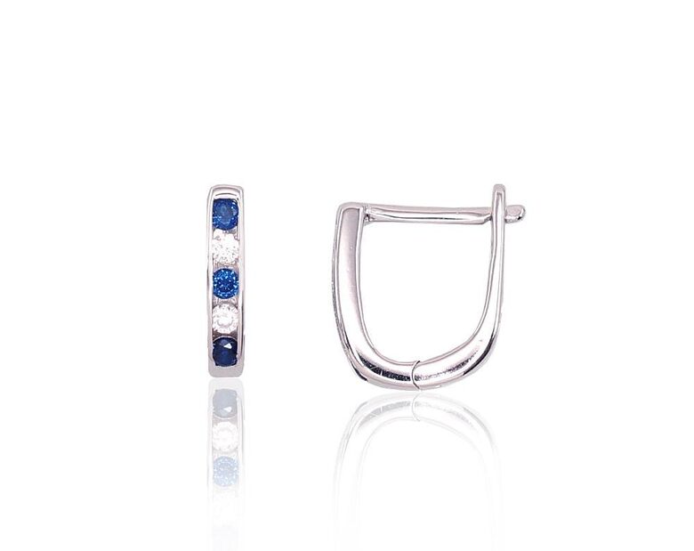 Sterling Silver Earrings for Girls with Blue & White Zirconias – English Lock