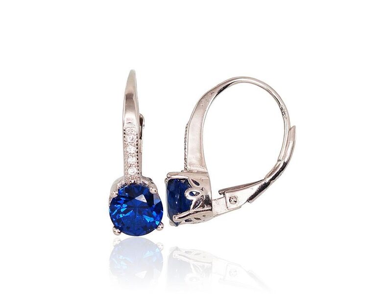 Sudraba auskari ar “angļu” slēdzēju un zilajiem cirkoniem, Sudrabs 925°, rodija pārklājums