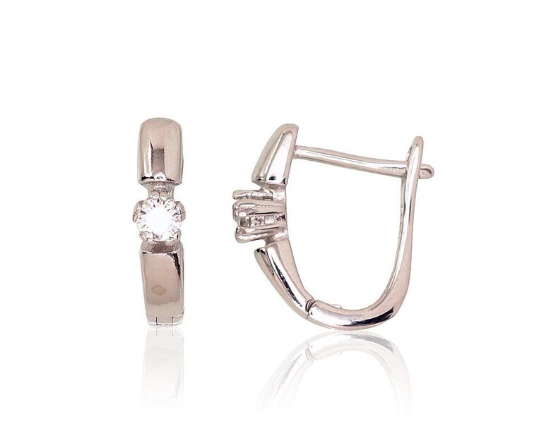 Серебряные серьги с цирконами, английская застёжка, серебро 925°, родиевое покрытие