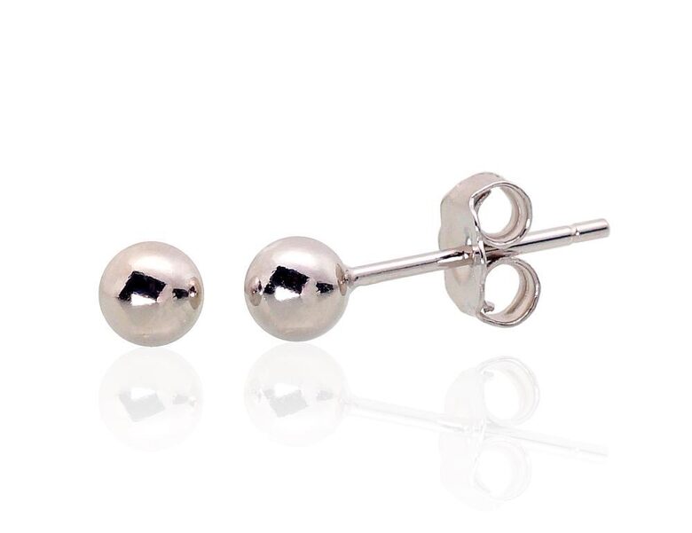 Silver stud earrings, 925 sterling silver, rhodium, 4 mm