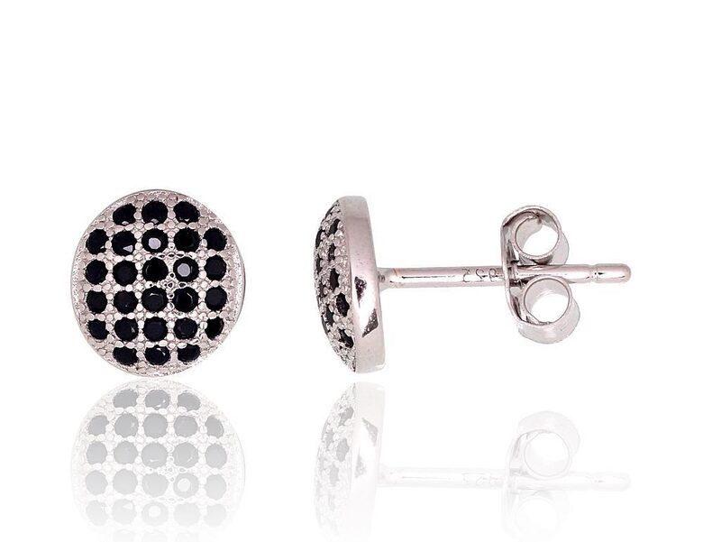 Серебряные серьги-гвоздики с чёрными цирконами, 925°, родиевое покрытие