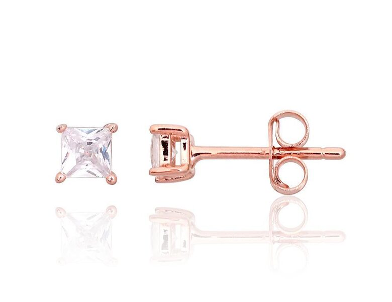 Детские серебряные серьги-гвоздики с цирконами, серебро 925°, покрытие красным золотом