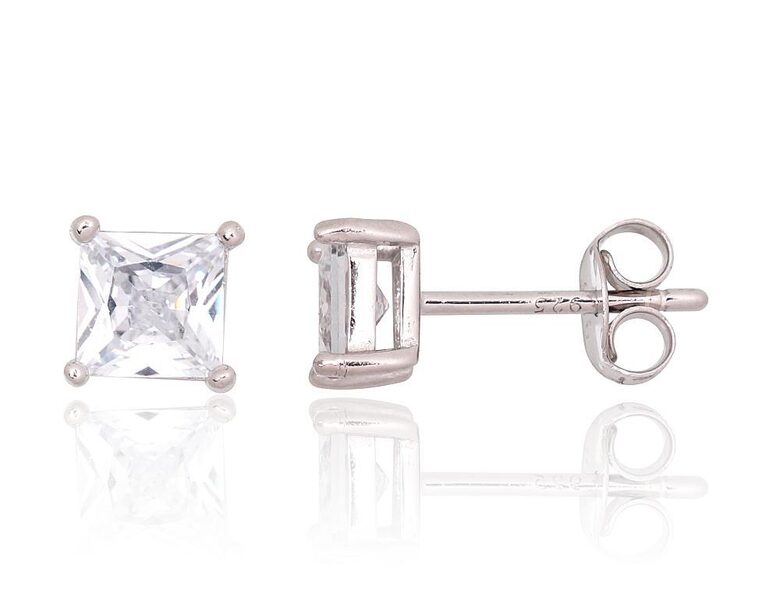 Серебряные серьги-гвоздики с цирконами, серебро 925°, родиевое покрытие