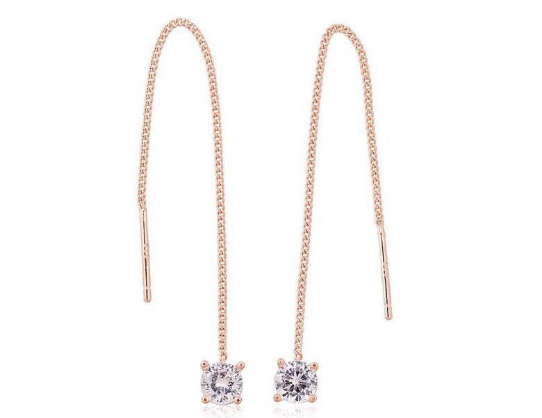 Long Silver Earrings with Cubic Zirconia, 925 Silver with Red Gold Plating