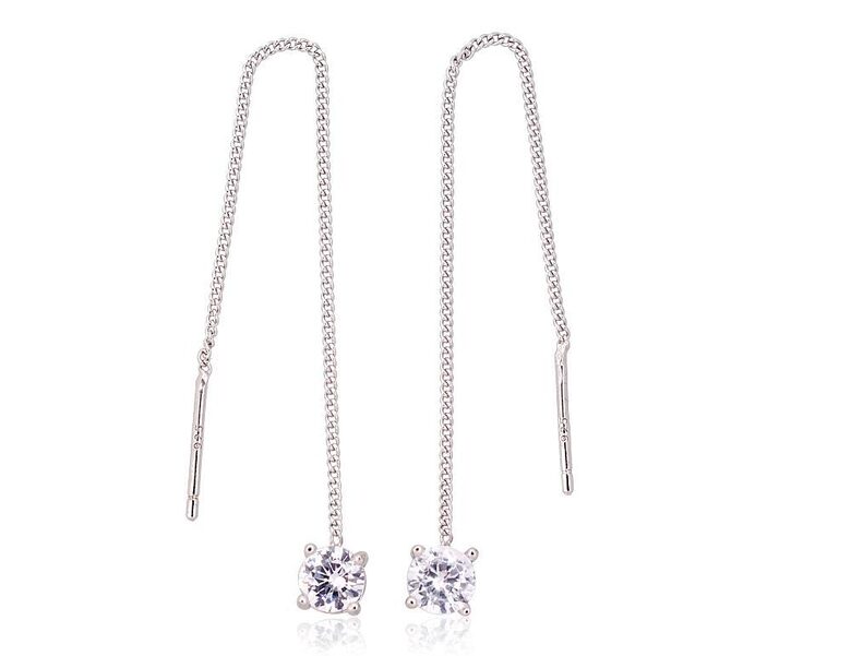 Длинные серебряные серьги с цирконами, 925°, родиевое покрытие
