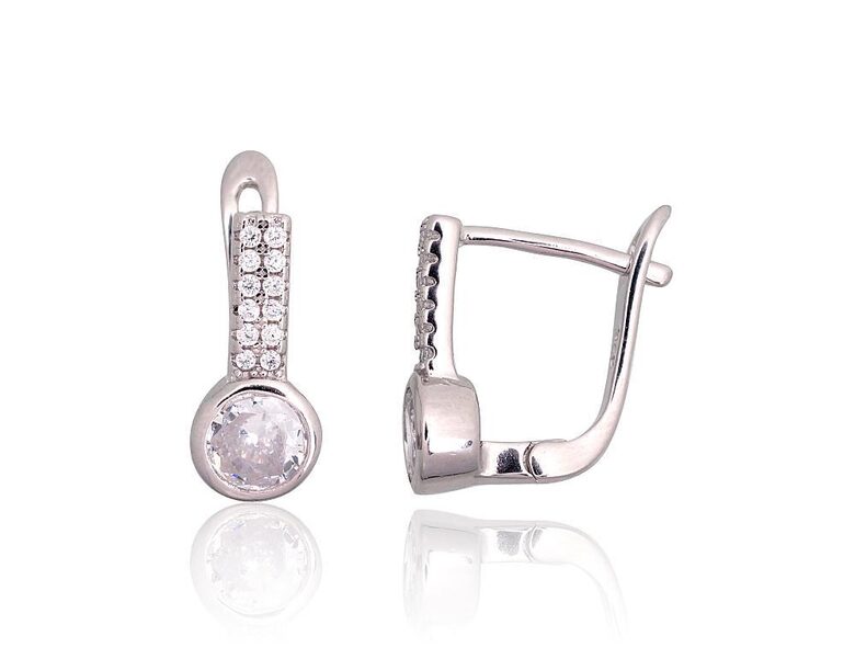 Sudraba auskari ar cirkoniem un “angļu” slēdzēju – 925° sudrabs ar rodija pārklājumu, 14,5 mm