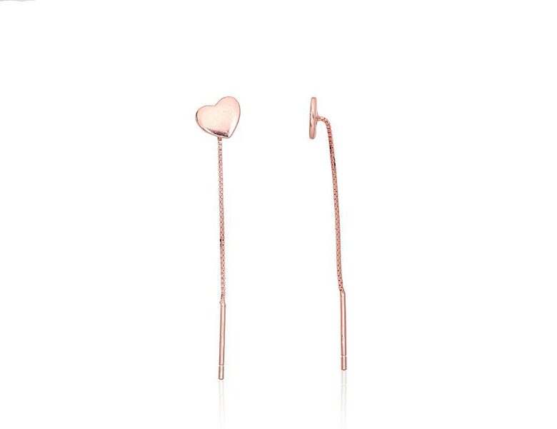 Детские серебряные длинные серьги “Сердечко”, 925°, покрытие красным золотом