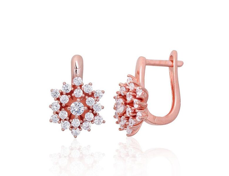 Sudraba auskari Pārsliņa ar “angļu” slēdzēju, 925°, sarkanais zelts pārklājums, cirkoni