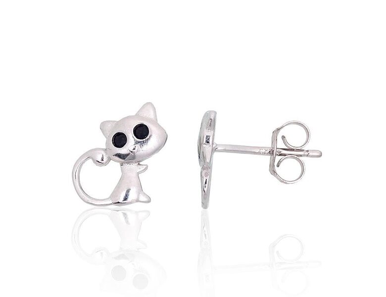 Bērnu sudraba auskari-nagliņas “Kaķis” ar cirkoniem, 925° sudrabs ar rodija pārklājumu