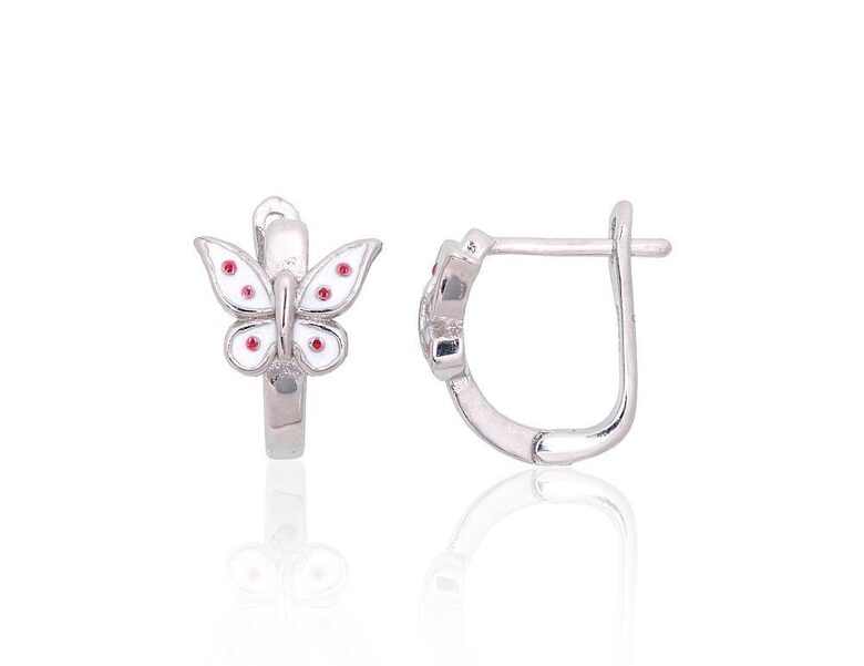 Bērnu sudraba auskari ar juvelieru emalju “Taurenis”, ar “angļu” slēdzēju, 925° sudrabs