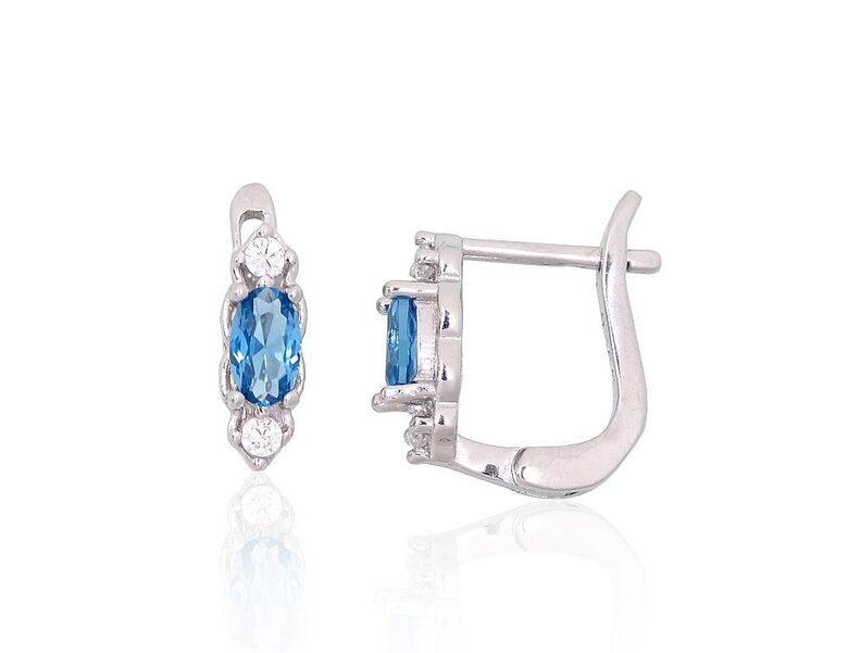 Sudraba auskari ar gaiši ziliem cirkoniem, “angļu” slēdzējs, 925° sudrabs, rodija pārklājums, 11 mm