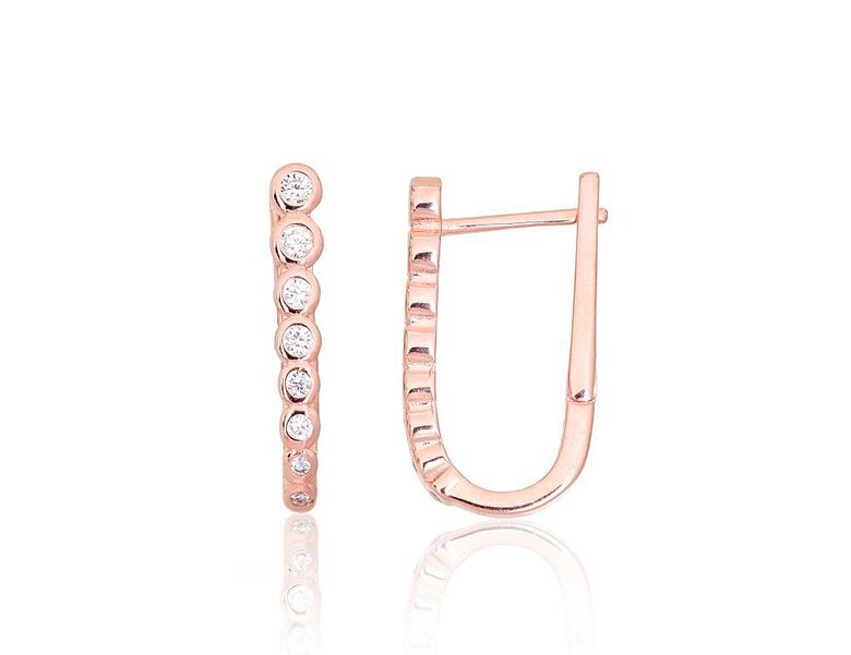 Sudraba auskari ar cirkoniem, “angļu” slēdzējs, 925° sudrabs, sarkanā zelta pārklājums, 18 mm