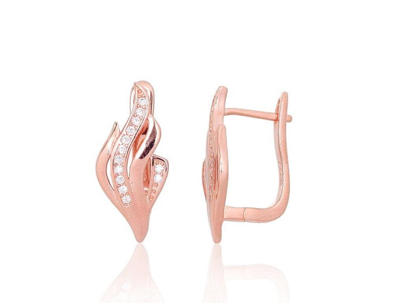 Sudraba auskari ar cirkoniem, “angļu” slēdzējs, 925° sudrabs, sarkanā zelta pārklājums, 18 mm