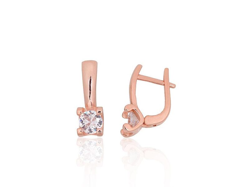 Серебряные серьги с цирконами и английским замком, серебро 925° с покрытием красным золотом