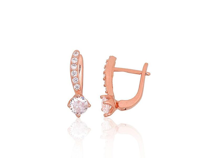 Серебряные серьги с цирконами и английским замком, серебро 925° с покрытием красным золотом