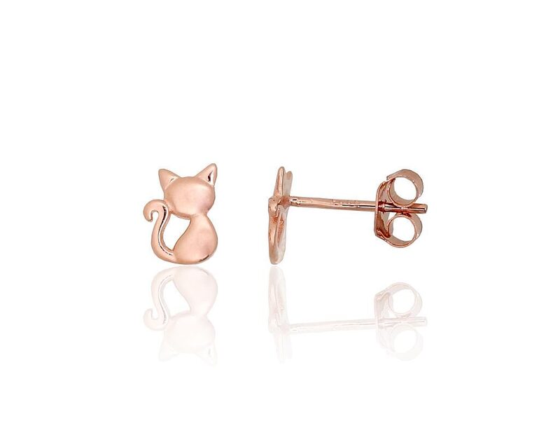 Детские серебряные серьги-гвоздики «Котик», серебро 925°, покрытие розовым золотом
