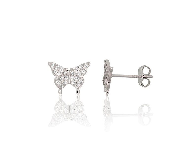 Children’s Silver Stud Earrings “Butterfly”, Zircon, Rhodium Plating