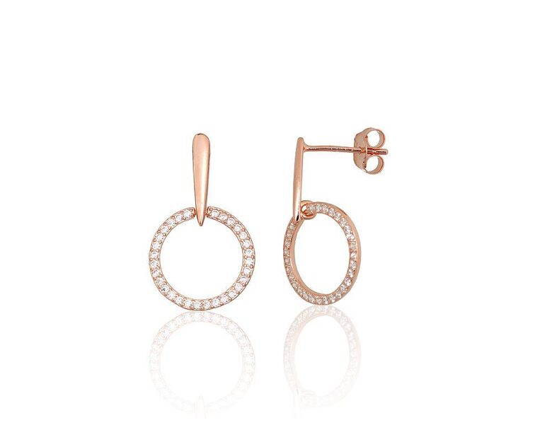 Silver stud earrings with zirconia, 925 sterling silver, rose gold plated