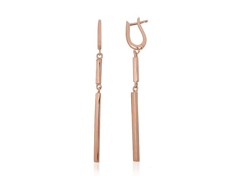 Ilgi sidabriniai auskarai su anglišku užsegimu, 925 sidabras su rausvo aukso danga