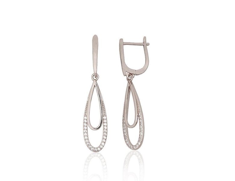 Серебряные серьги с цирконами и английским замком, серебро 925° с родиевым покрытием