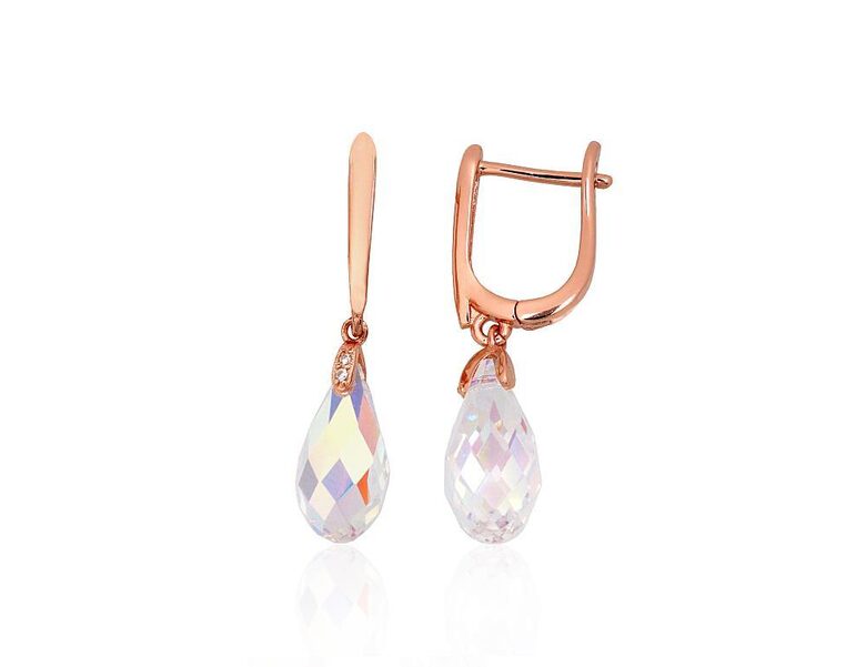 Серебряные серьги с английским замком и цирконами, серебро 925° с покрытием золотом