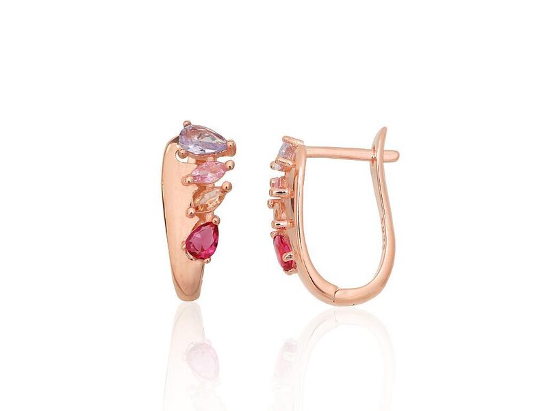 Sudraba auskari ar cirkoniem, angļu slēdzis – 925° sudrabs ar sarkanā zelta pārklājumu, 18 mm