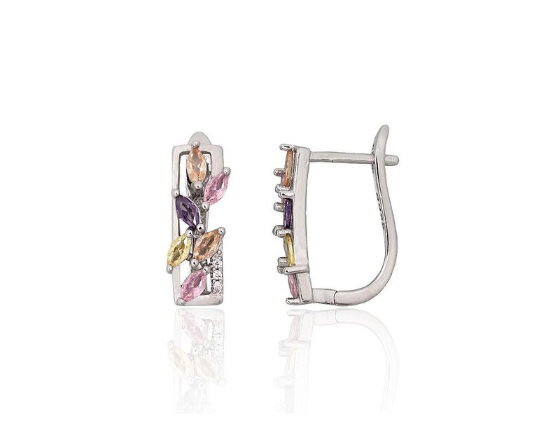 Sudraba auskari ar krāsainiem cirkoniem un “angļu” slēdzīti, 925° sudrabs ar rodija pārklājumu