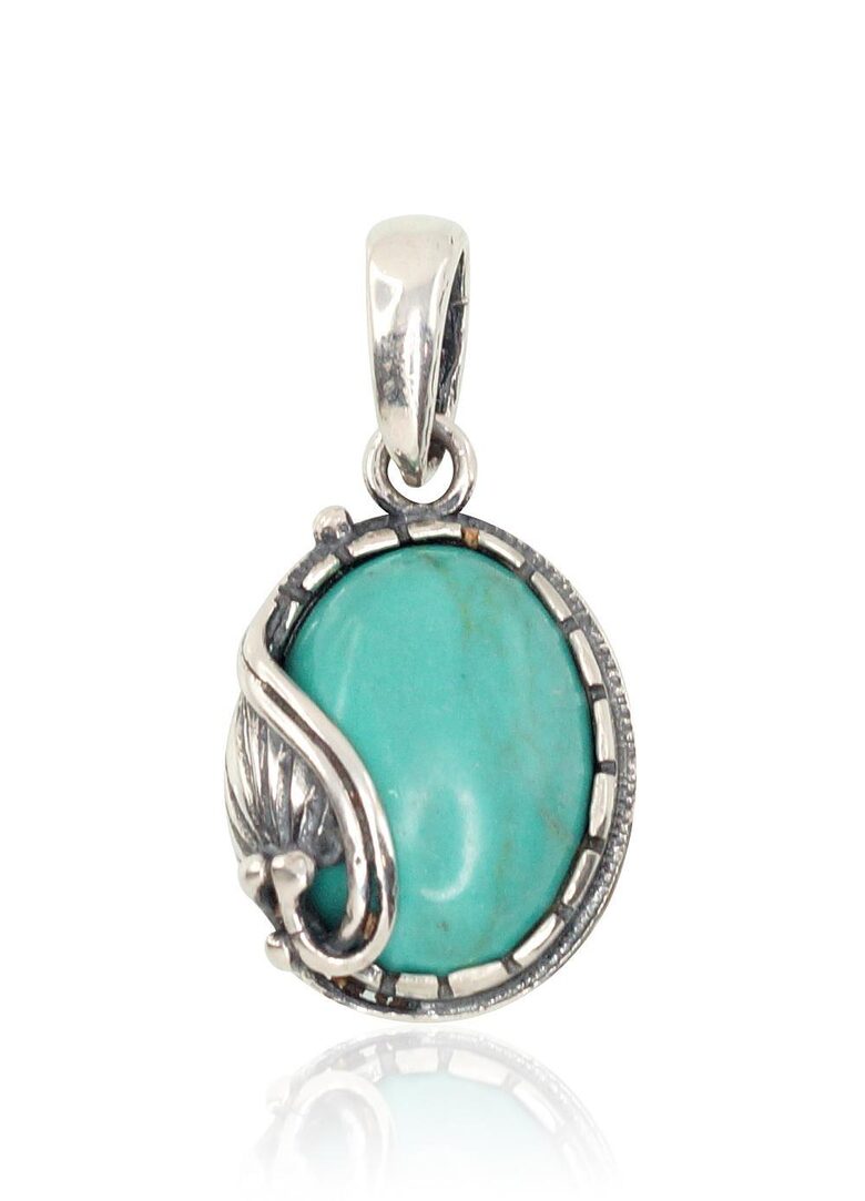 Silver pendant with turquoise (imitation), 925 sterling silver, oxidized