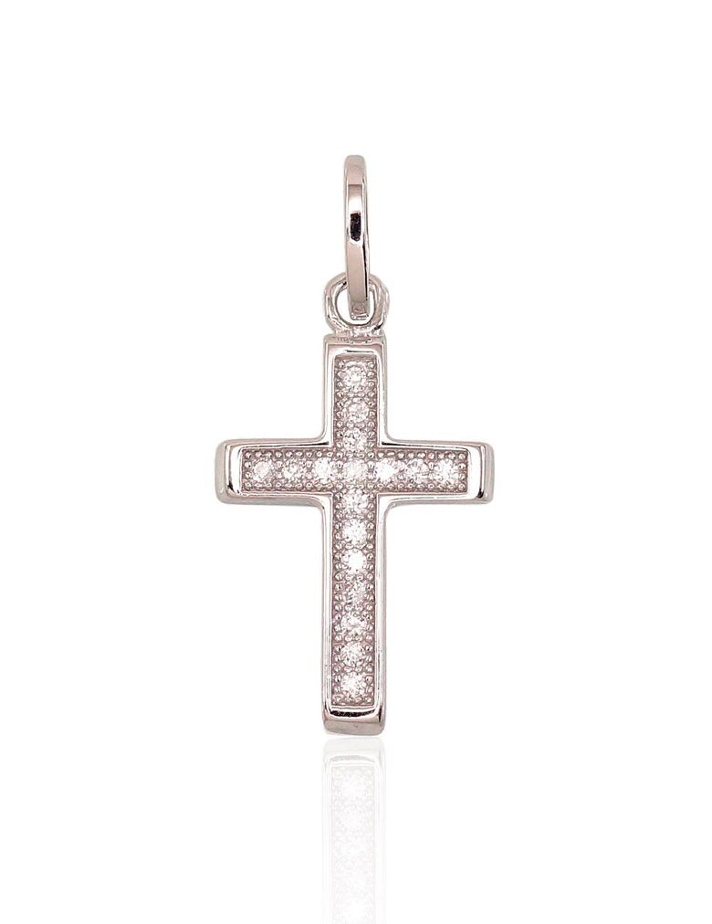 Sudraba katoļu krustiņš kulons ar cirkoniem, 925°, rodija pārklājums