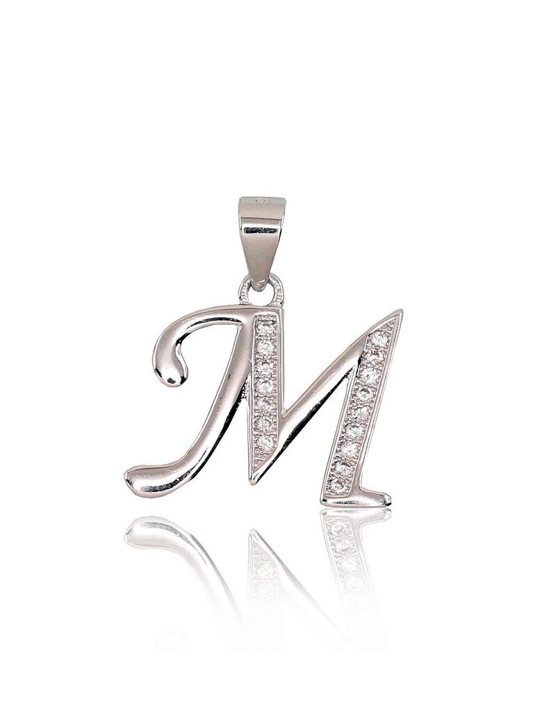 Серебряный кулон буква M с цирконами, 925°, родиевое покрытие