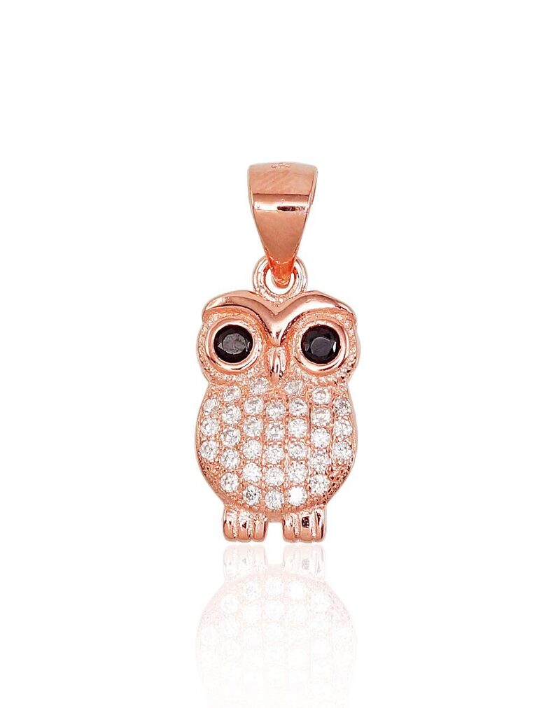 Серебряный кулон сова с цирконами, Серебро 925°, покрытие красным золотом