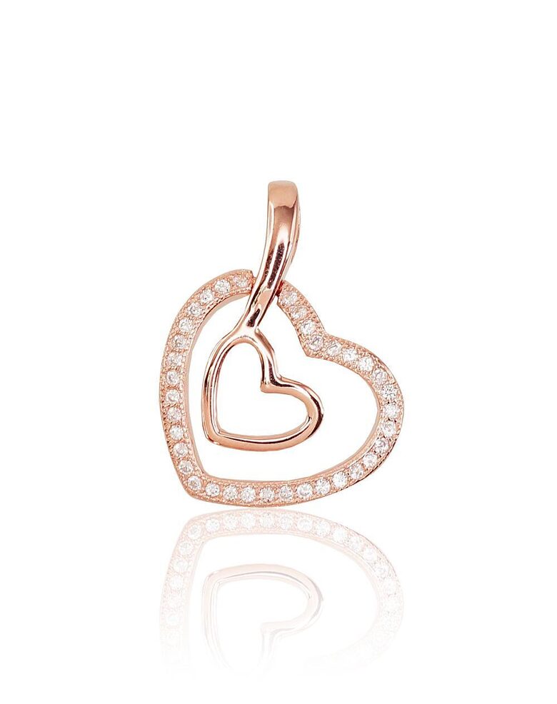 Серебряный кулон “Золотое сердце”, 925°, покрытие красным золотом, цирконы