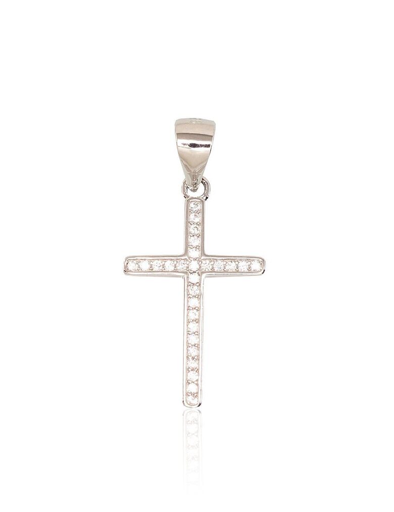 Серебряный кулон католический крест, серебро 925°, родиевое покрытие, цирконы