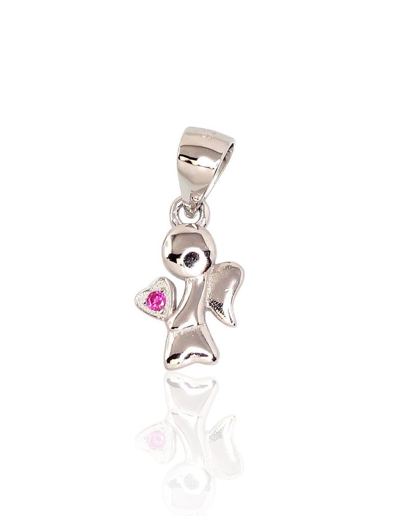Sudraba kulons “Eņģelis ar rozā sirsniņu”, 925°, rodija pārklājums, cirkoni