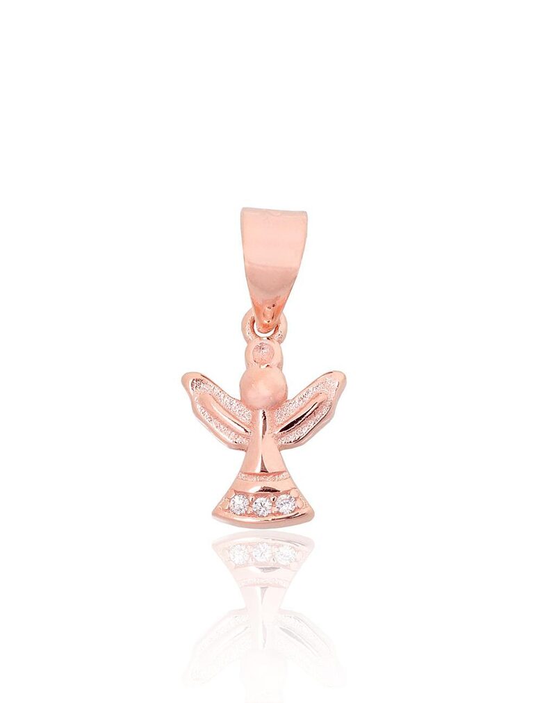 Children’s Silver Pendant Angel with Zirconia, 925, Red Gold Plated, 17 mm