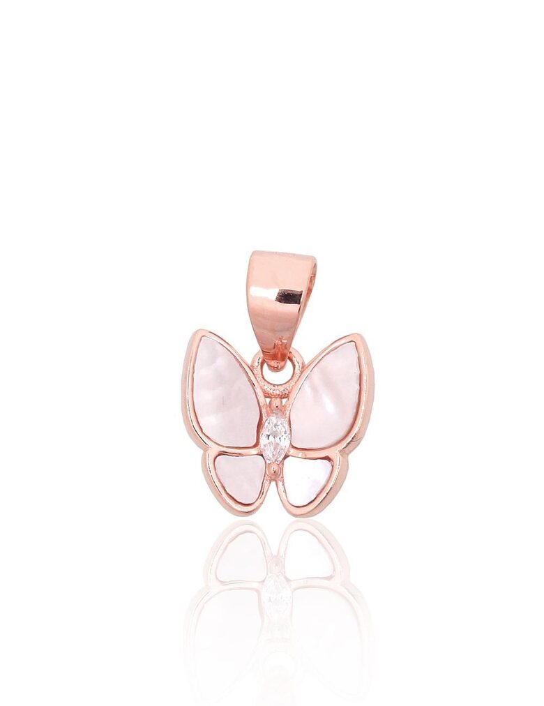 Bērnu sudraba kulons “Taurenis”, 925° sudrabs, sarkanā zelta pārklājums, perlamutrs, cirkoni