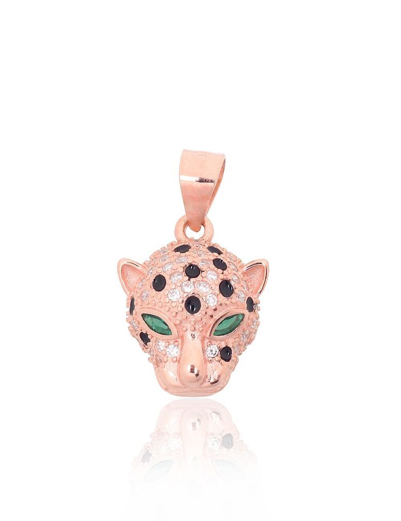 Silver Pendant Leopard with Zirconia and Enamel, 925, 20 mm