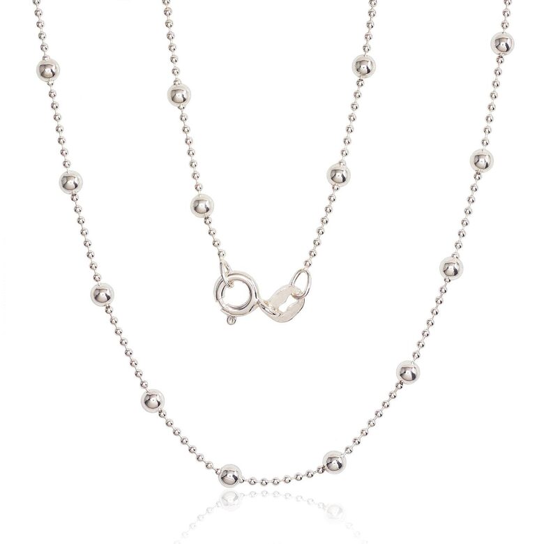 Silver Beaded Chain 1–3 mm, 925 Sterling Silver, 45 cm