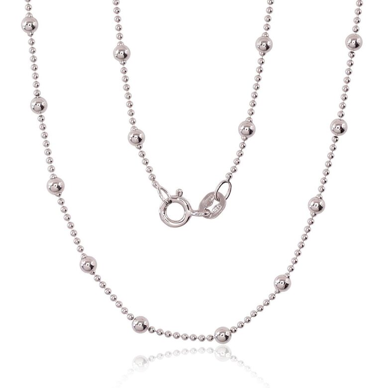 Женская серебряная цепочка Бусины 1–3 мм, Серебро 925°, родий, 50 см