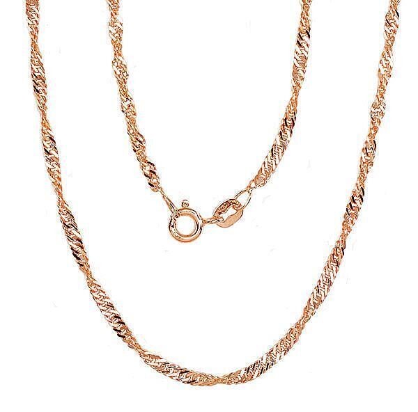 Women’s Silver Singapore Chain 2.5 mm Diamond Cut, Red Gold Plated, 50 cm