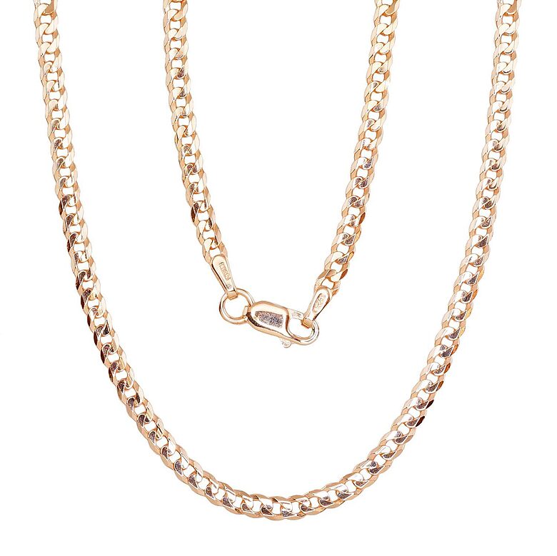 Red Gold Plated Silver Cartier Chain 2.5 mm with Diamond-Cut Finish – 925 Sterling Silver, 55 cm