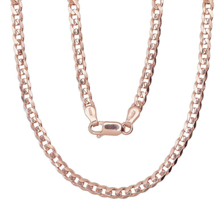 Мужская серебряная цепочка Картье (Flat Curb) 3.8 мм, Серебро 925°, красное золото, 55 см