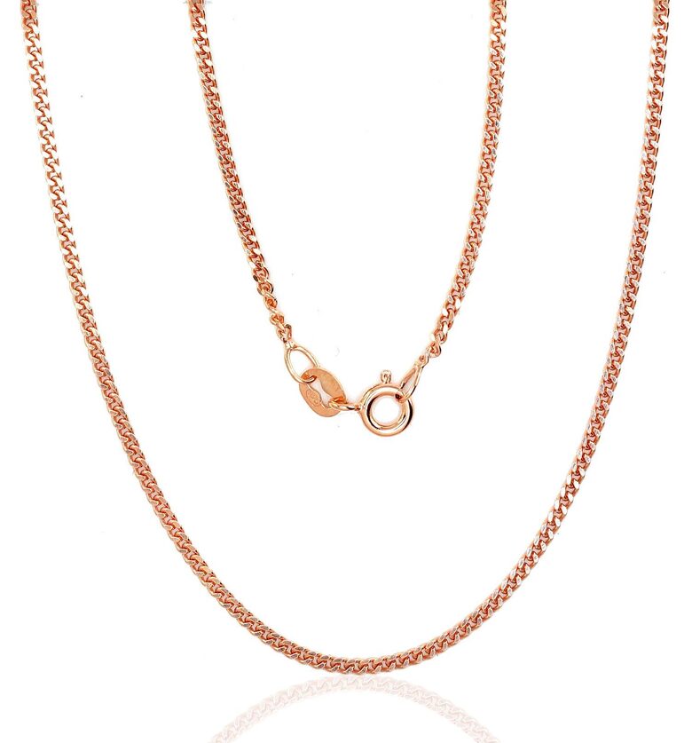 Sterling Silver Cartier Chain 2 mm with Diamond-Cut Finish – Rose Gold Plated, 45 cm
