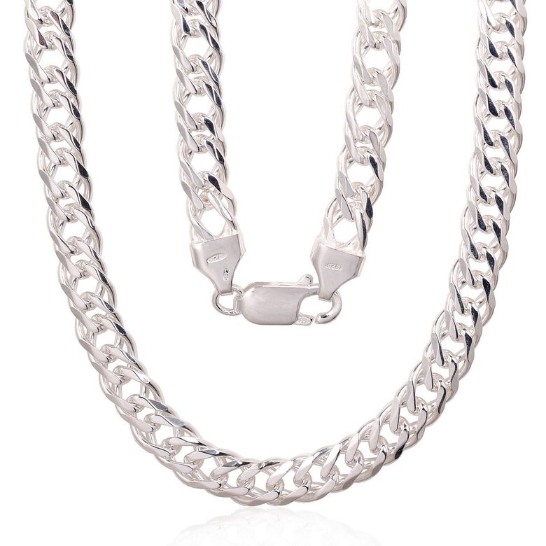 Men's Sterling Silver Double Rhombus Chain 6 mm – Diamond Cut, 50 cm