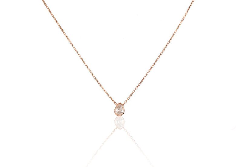 Серебряное ожерелье “Капелька”, 925°, покрытие красным золотом, цирконы