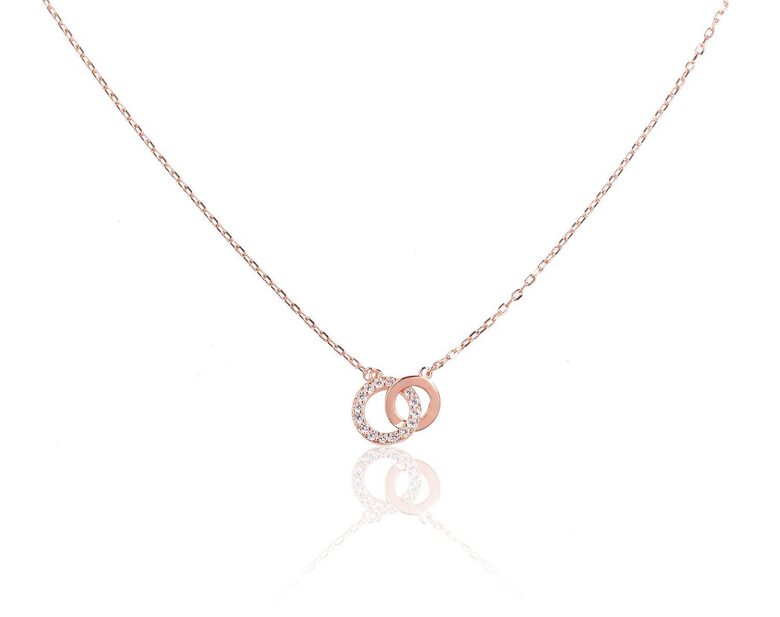 Серебряное ожерелье с цирконами, 925°, покрытие красным золотом, 42 см