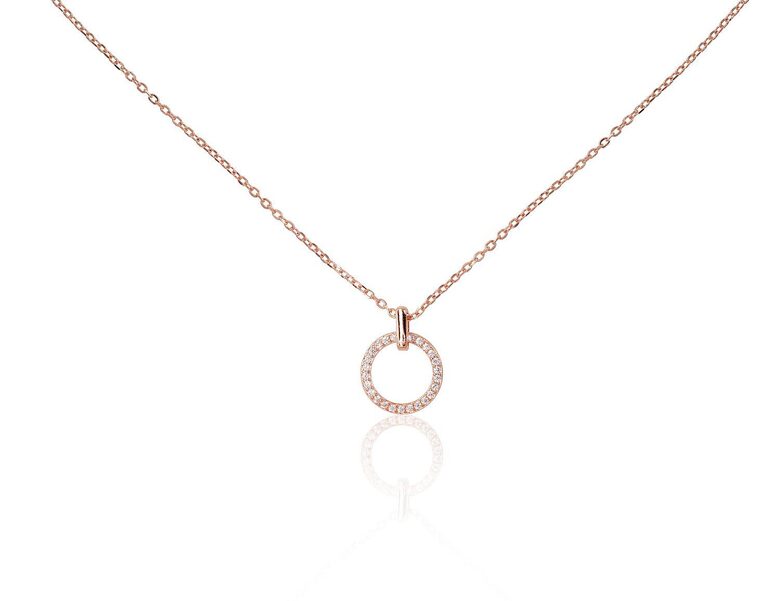 Silver Necklace with Zirconia, 925 Sterling Silver with Red-Gold Plating